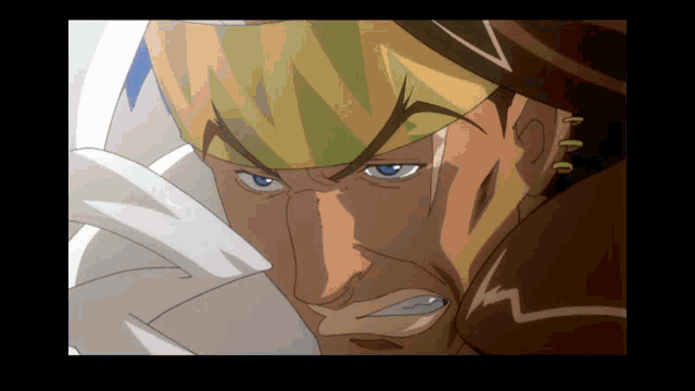 a close up of a man 's face with a yellow headband