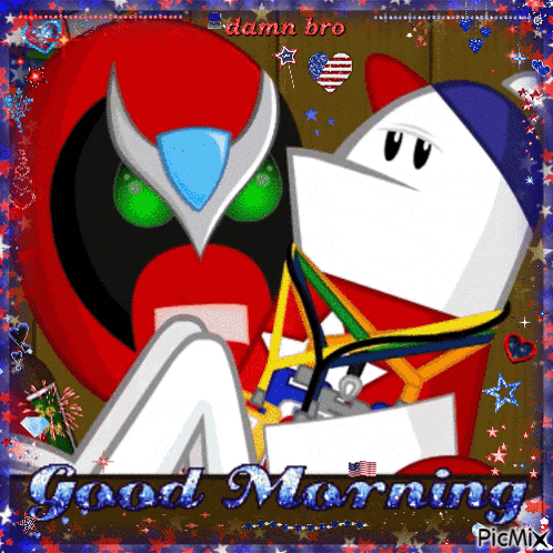 a picture of a cartoon character with the words good morning on the bottom