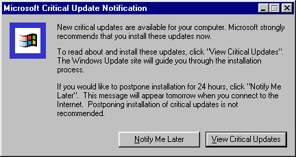 a microsoft critical update notification is displayed on the screen