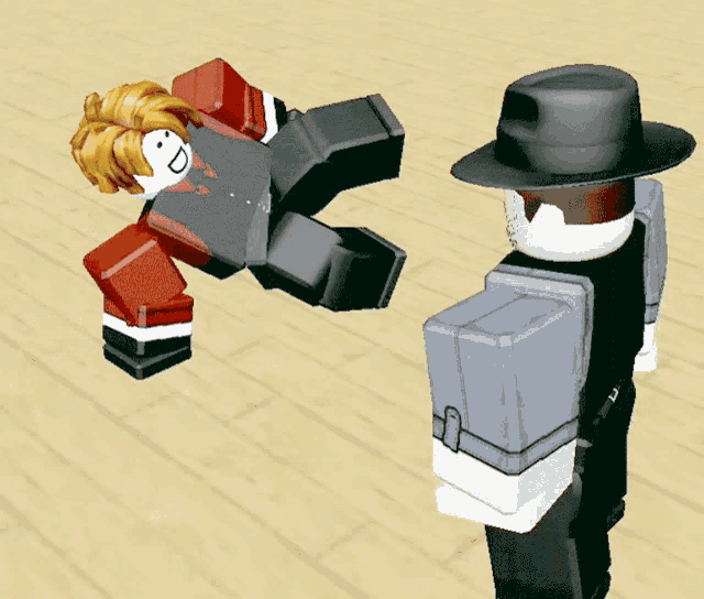 a man in a black hat stands next to a cartoon character