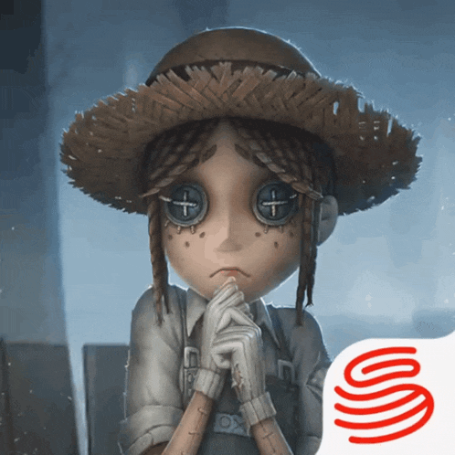 a cartoon character with a straw hat has a cross on her eye