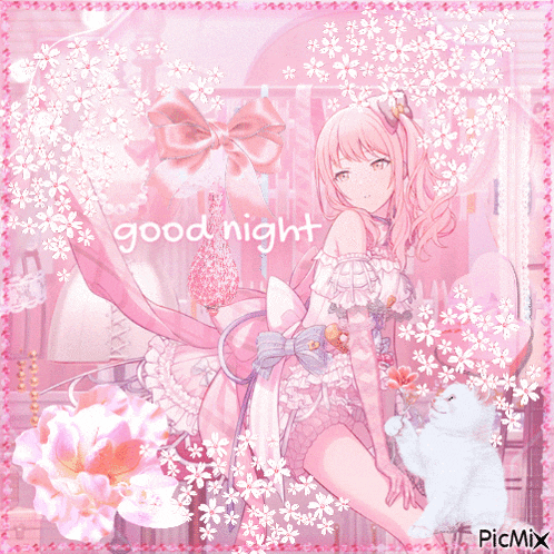 a picture of a girl and a cat with the words good night written on it