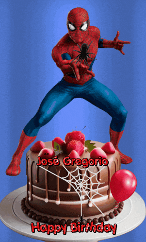 a cake with a spider man on top of it and the name jose gregorio on it