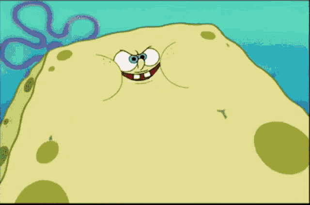 a cartoon drawing of a spongebob squarepants character with a surprised look on his face
