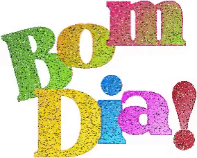 the word bom dia is written in colorful letters on a white background