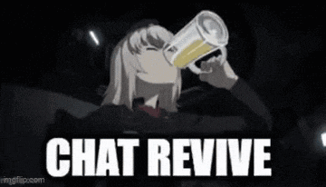 a girl is drinking from a glass with the words chat revive written on it .