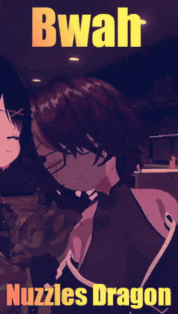 a poster of two anime characters with the words bwah nuzzles dragon on it