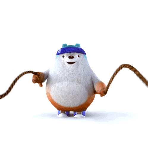 a cartoon character is jumping a rope and wearing a headband that says ' oatmeal ' on it