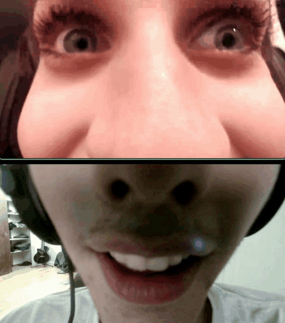 a close up of a woman 's face and a close up of a man 's face