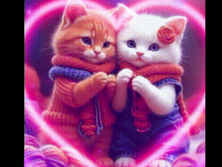 two cats are hugging each other in a heart shaped frame