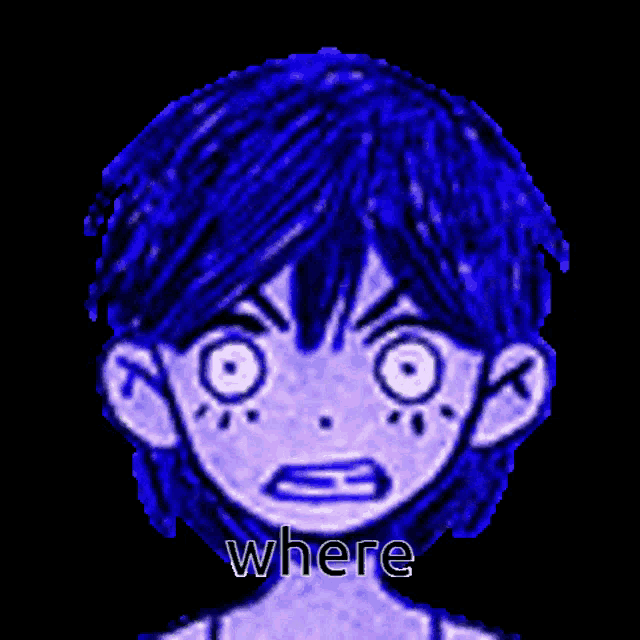 a drawing of a person with blue hair and the words " where " below it