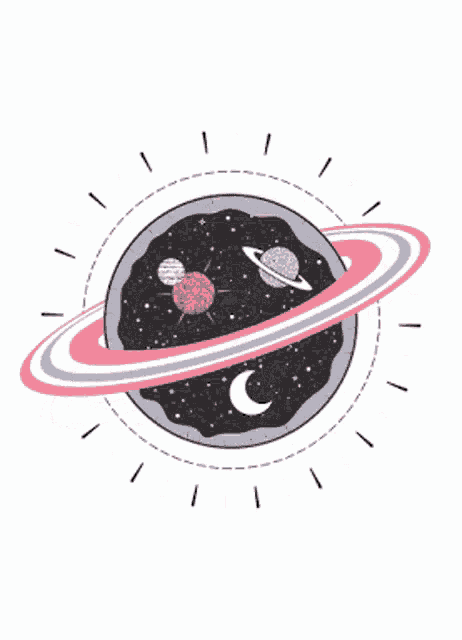 a drawing of a planet with rings around it