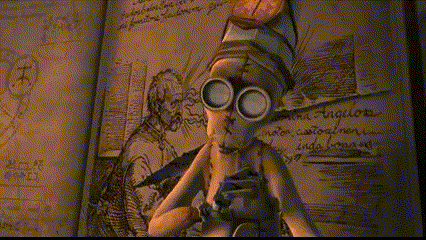 a cartoon character is standing in front of a book with the word sometir on it
