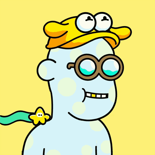 a cartoon character wearing glasses and a hat