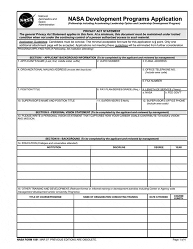 a sample of a nasa development programs application form is shown .