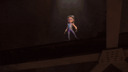 a cartoon character is standing in front of a window with a sign that says ' o ' on it