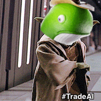 a picture of a person with a green fish head and the hashtag #tradeal on the bottom