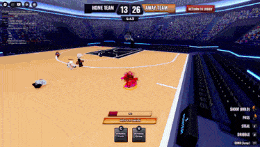 a basketball game is being played and the home team is leading 26 to 13
