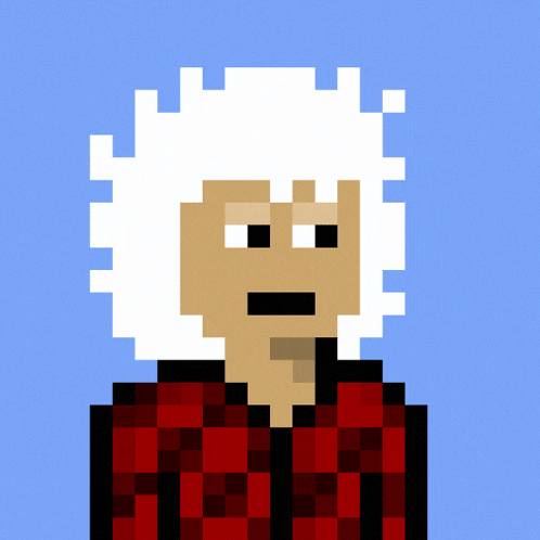 a pixel art of a man with white hair