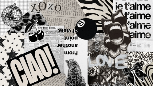 a black and white collage with the word ciao on the bottom right