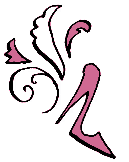 a drawing of a pink shoe with a swirl and flowers