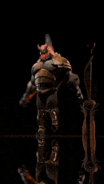 a statue of a man with a skull on his head holding a gun