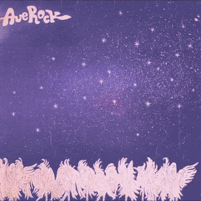 a purple background with angels and the words ave god on it