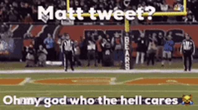 a football field with the words matt tweet written on it
