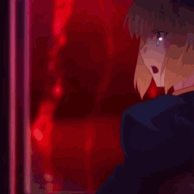 a girl with blonde hair and blue eyes is looking at something
