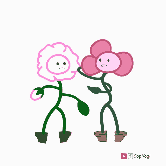 a cartoon of two flowers with cop yogi written on the bottom right