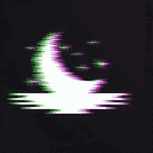 a glitch effect shows a crescent moon in the dark