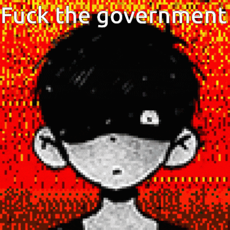 a pixel art of a person with the words " fuck the government " on the bottom