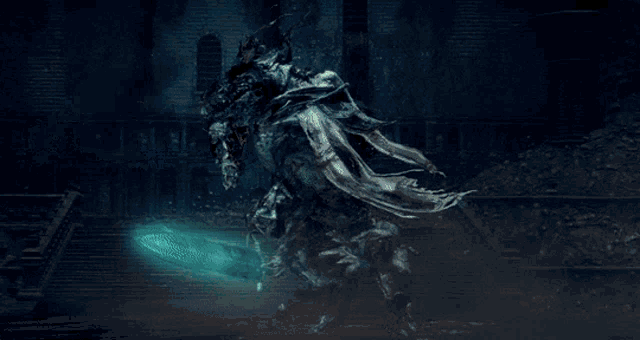 a skeleton is surrounded by a glowing blue sphere
