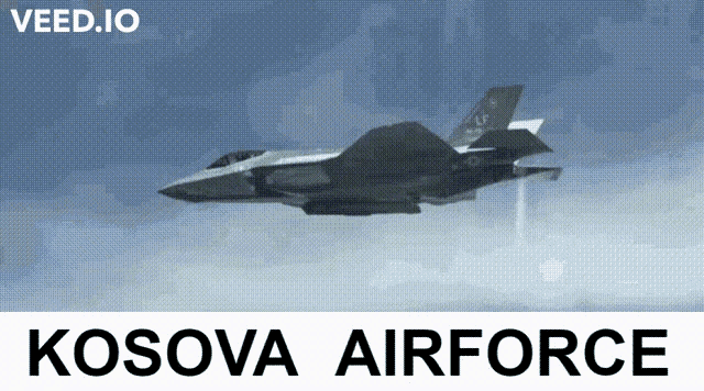 a kosova airforce advertisement with a fighter jet flying in the sky