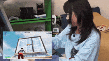 a girl is playing a video game with a score of 60