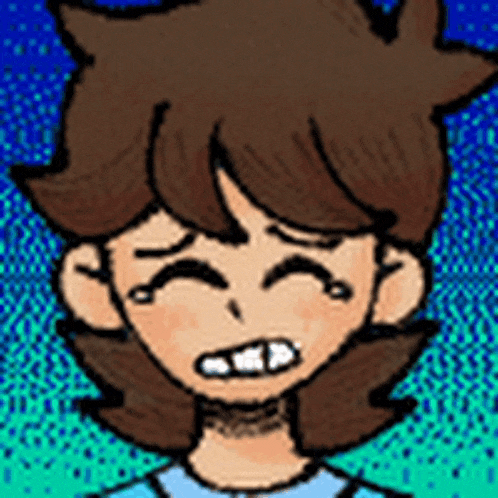 a cartoon character with brown hair and white teeth