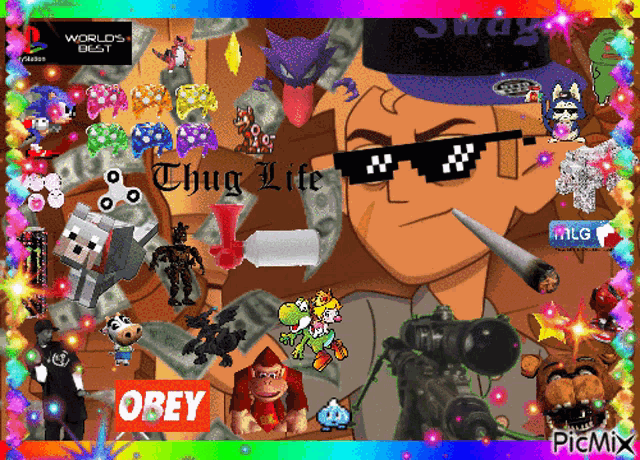 a picture of a man wearing sunglasses with the words thug life on it