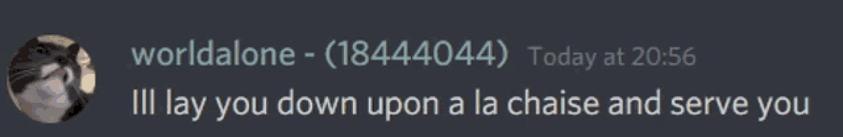 a screenshot of a chat with the name worldalone on it