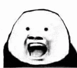 a panda bear is making a funny face with its mouth open in a black and white photo .