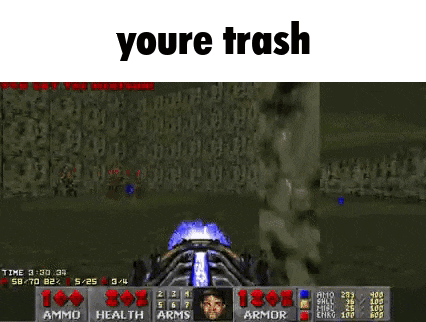 a screenshot of a video game with the words `` you 're trash '' written on it .