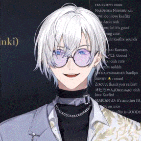 a man with white hair and blue eyes is wearing glasses and a choker around his neck