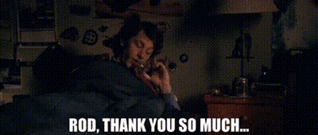 a man and a woman are hugging each other in bed and the woman is saying `` rod , thank you so much ... ''