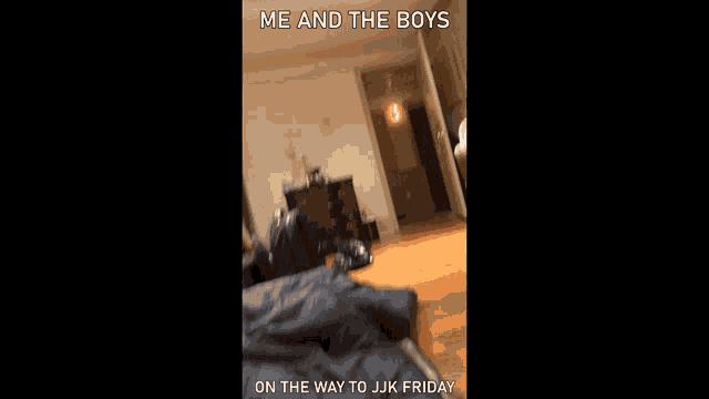 a blurred image of a living room with the caption me and the boys on the way to jk friday