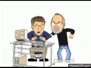 a cartoon of bill gates and steve jobs having a conversation