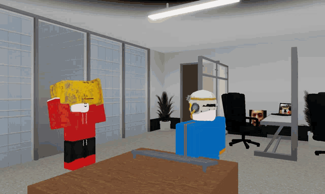 a cartoon character with a banana on his head stands in a room