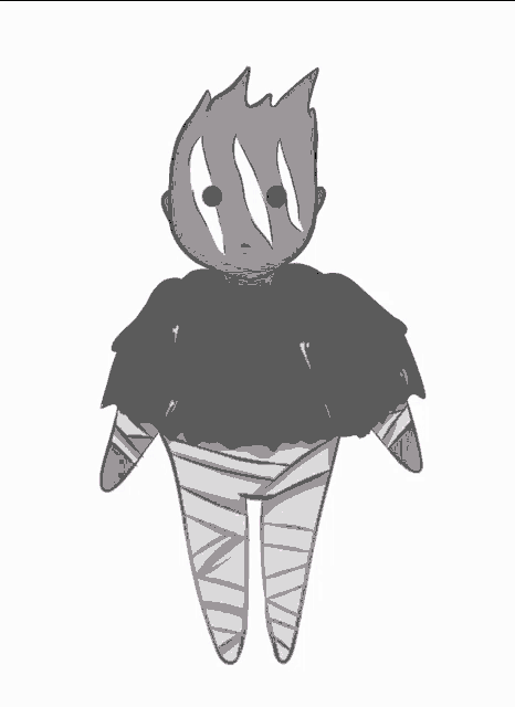 a black and white drawing of a mummy with a heart shaped speech bubble