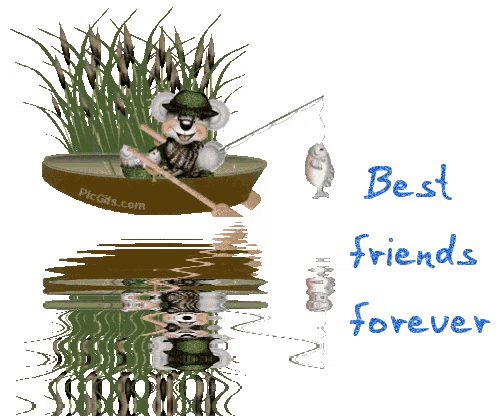 a picture of a koala fishing in a boat with the words " best friends forever "