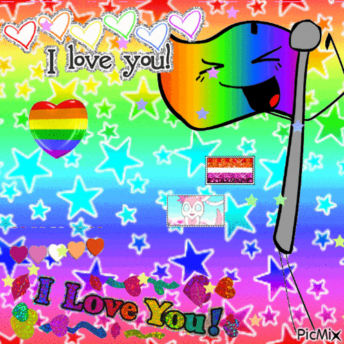 a picture of a rainbow flag that says i love you on it