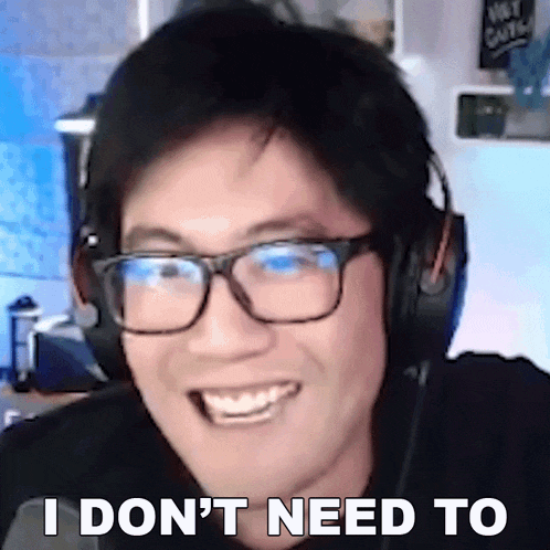 a man wearing glasses and headphones is smiling and says i don 't need to .