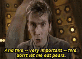 a man in a suit says and five very important five don t let me eat pears